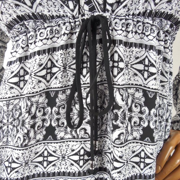 WHITE HOUSE BLACK MARKKET Top M Casual Print Tunic Shirt Drawstring Tie Blouse - Picture 5 of 12